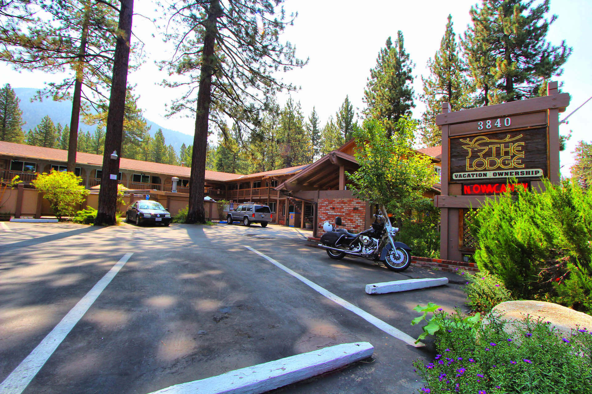 The resort entrance at VRI's The Lodge at Lake Tahoe in California.